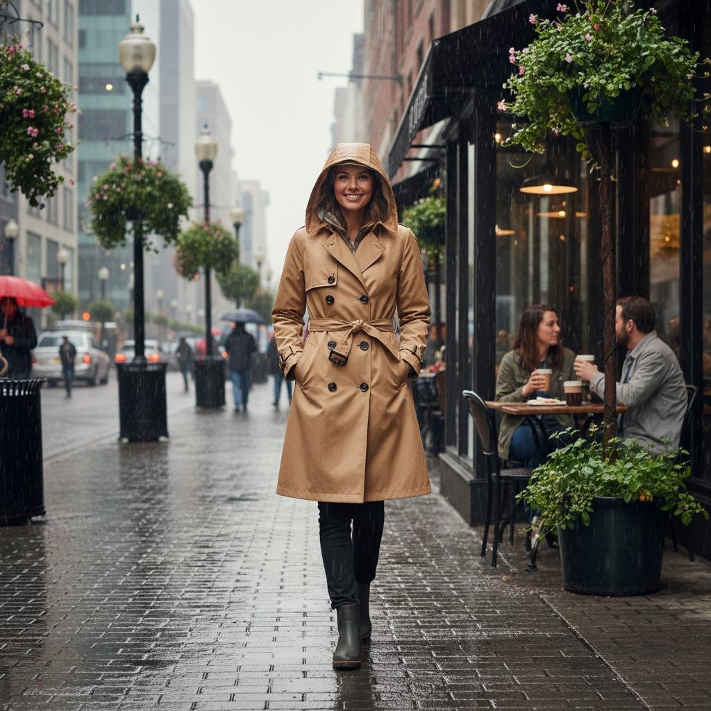 Embrace Elegance with Ladies Hooded Trench Raincoat